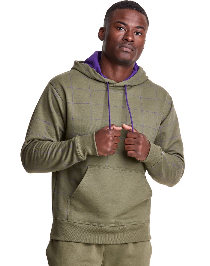 Champion Hoodie Heren - Olijfgroen - Powerblend All Over Logo ( 956348-YOG )